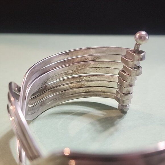 Vintage Modernist Sterling Silver Cuff Bracelet Wire  Design unsigned 925 - Picture 4 of 10